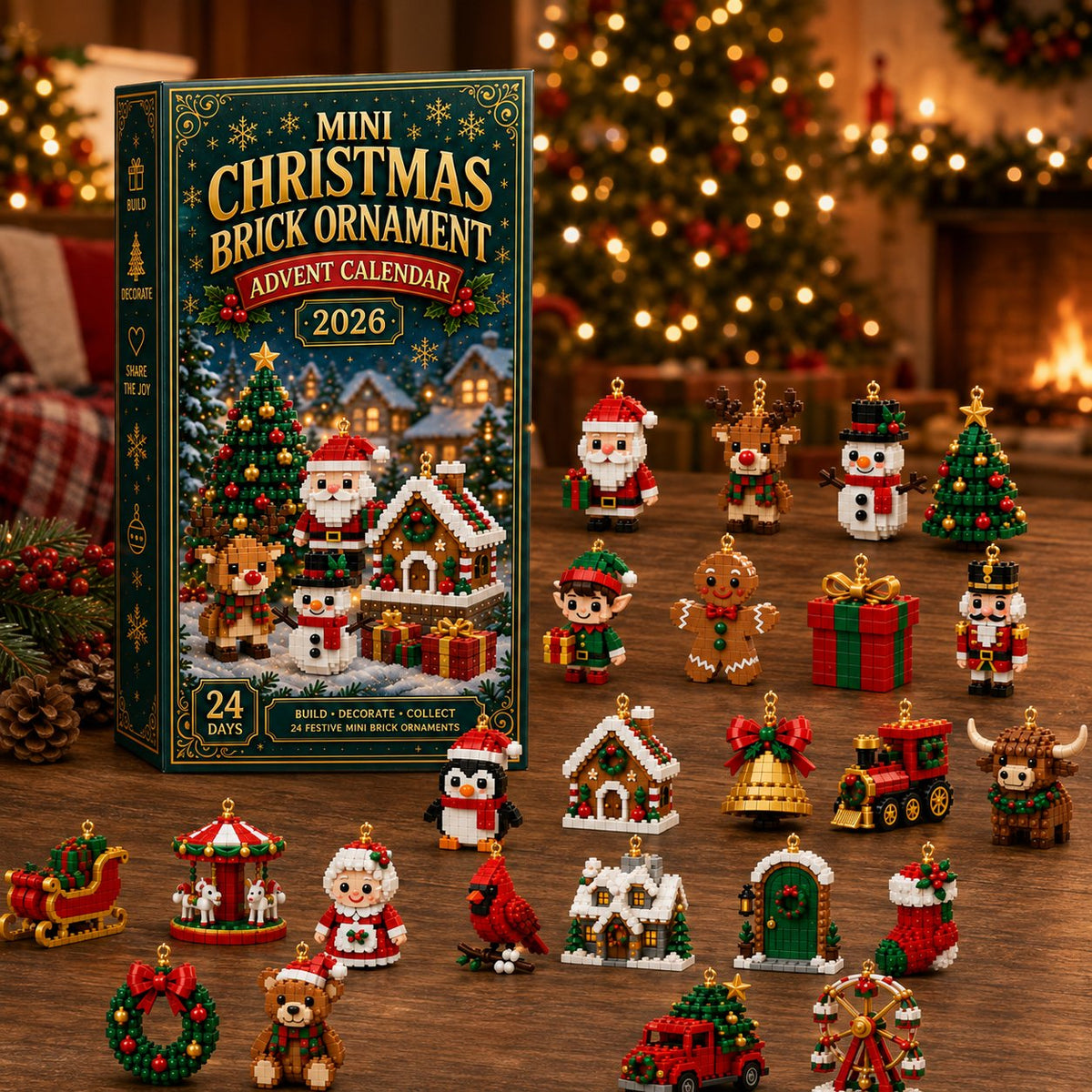 Last day to save 49% – 🍎🍎24-Day Mini Christmas Ornament Advent Calendar | 24 unique festive ornament designs with hanging loops—perfect for decorating Christmas trees, wreaths, and holiday displays 🧱