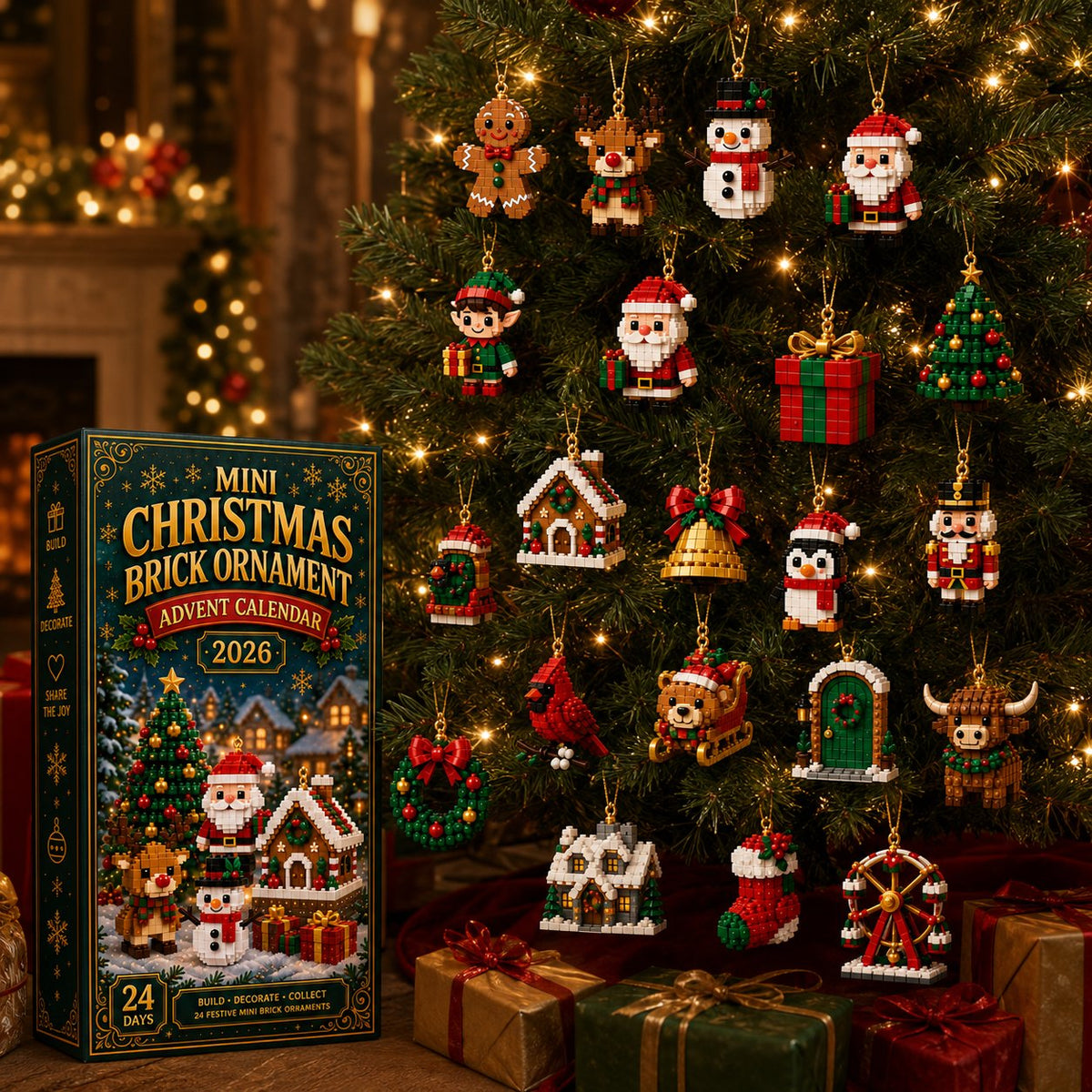 Last day to save 49% – 🍎🍎24-Day Mini Christmas Ornament Advent Calendar | 24 unique festive ornament designs with hanging loops—perfect for decorating Christmas trees, wreaths, and holiday displays 🧱