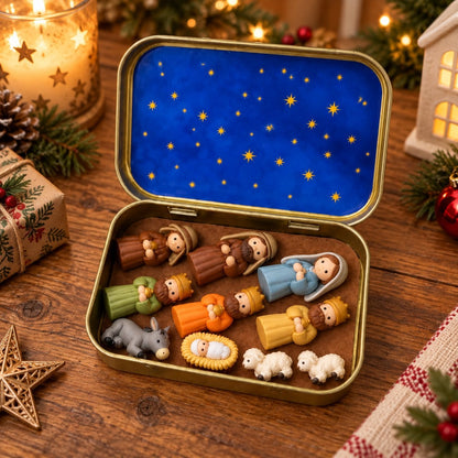 Miniature Nativity scene keepsake tin