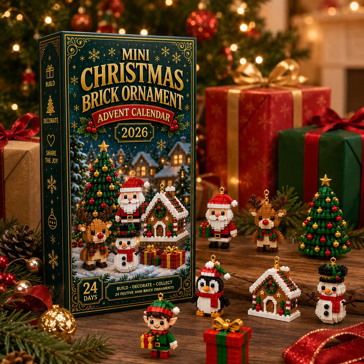 Last day to save 49% – 🍎🍎24-Day Mini Christmas Ornament Advent Calendar | 24 unique festive ornament designs with hanging loops—perfect for decorating Christmas trees, wreaths, and holiday displays 🧱