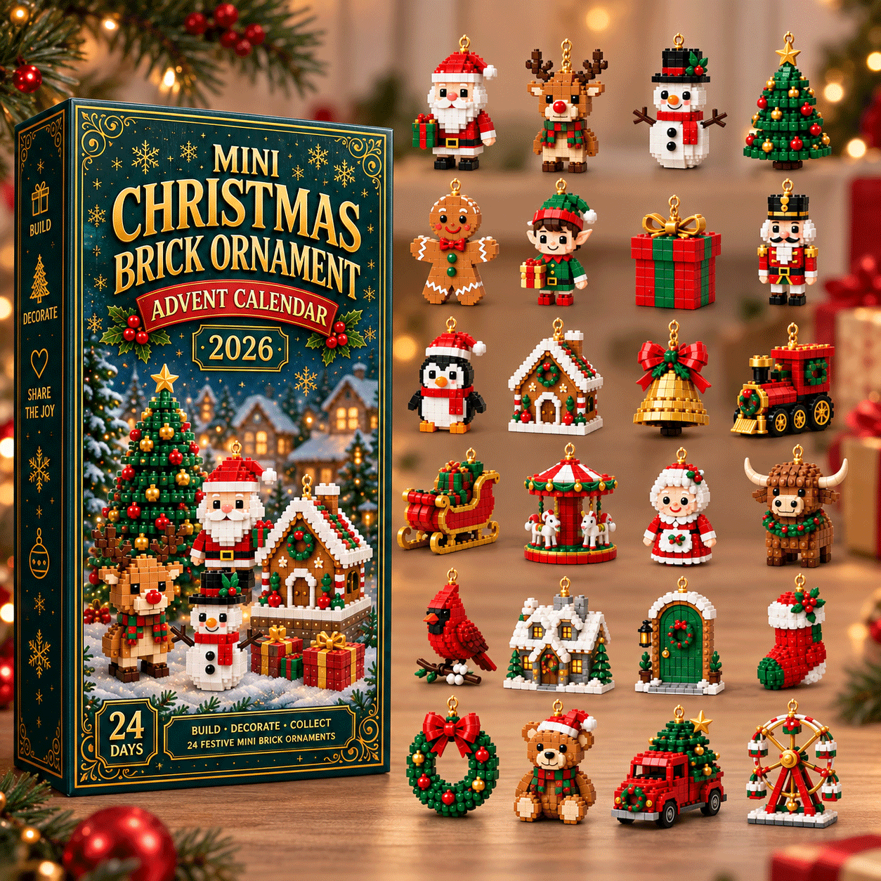 Last day to save 49% – 🍎🍎24-Day Mini Christmas Ornament Advent Calendar | 24 unique festive ornament designs with hanging loops—perfect for decorating Christmas trees, wreaths, and holiday displays 🧱
